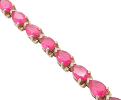 925 Sterling Silver Vintage Bracelet Minimalist Drop Cut Ruby Band  BT11262 - Image 1 of 4