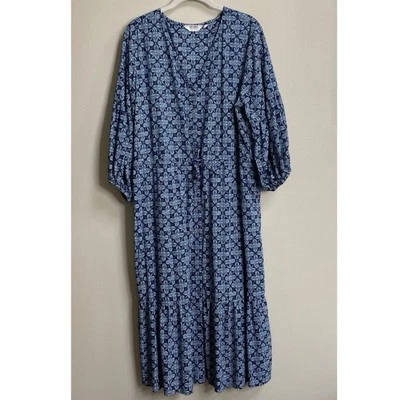 Candace Cameron Bure Midnight Printed Button-Front Tie Waist Dress Large Petite - Image 1 of 4