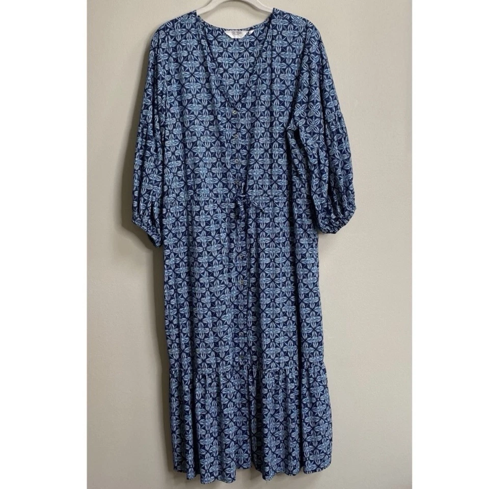 Candace Cameron Bure Midnight Printed Button-Front Tie Waist Dress Large Petite - Image 1 of 4
