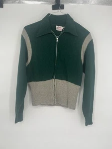Vintage Free'n Easy Lambswool Blend Zip Sweater w/ collar Green Gray Athletic L - Picture 1 of 6