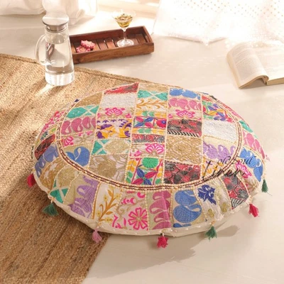 Funda de cojín de retazos hippie de 32 pulgadas redonda puf almohada piso asiento cubierta Foto 1 de 4