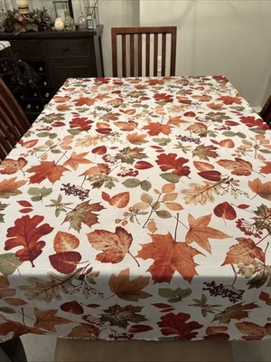AUTUMN LEAVES FALL PRINTED WRINKLE RESISTANT TABLECLOTH ~ 60" x 120" - Image 1 of 4