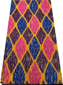 African Metallic Gold Kente Prints-Purple Pink Gold Royal Blue- Sell by 6 Yards - Picture 1 of 3