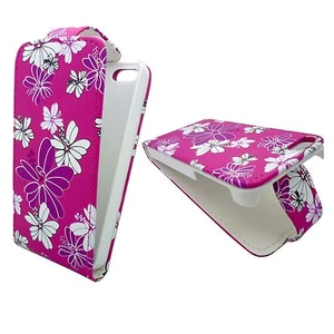 Custodia Per Apple IPHONE 5 5S Se Flip Similpelle Rosa Viola Fiore Bianco Cover - Foto 1 di 6