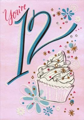 Cupcake with White Frosting and Gold Foil Age 12 / 12th Birthday Card for Girl - Image 1 of 2