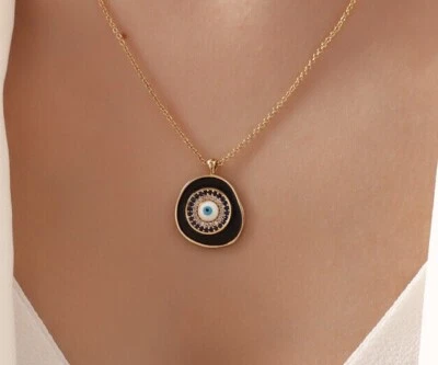PERGEN Chapado en Oro 14K Negro, Auténtico Collar Mal de Ojo Verano Minimalista Regalo Foto 1 de 4