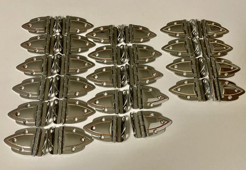 30 Vintage Art Deco Chrome Cabinet Door Hinges - 22 w/ red & 8 w/ cream accents Cover