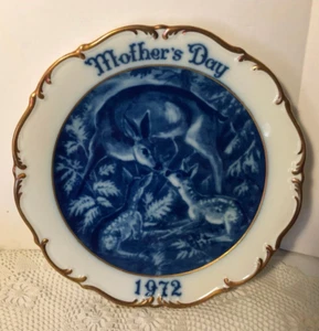 Mother's Day 1972 Dresden W. Germany Ltd. Ed. 1st. Plate DEER w/ 24kt Gold Edge - Picture 1 of 3