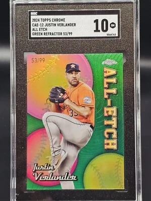 2024 Topps Chrome Justin Verlander All-Etch Green Refractor /99 #CAE-12 SGC 10 - Image 1 of 2