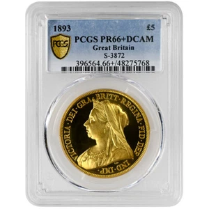 1893 5 Sov, PCGS PR66+DCAM Victoria Rare Coin - Picture 1 of 4