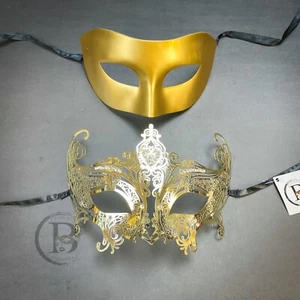 Juego de Pareja Gossip Girl Mascarada - Máscara de Mascarada de Oro de Lujo con Diamantes - Imagen 1 de 2