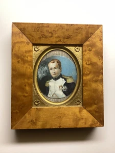 Antique Miniature Napoleon Oil Painting Initialed Birdseye Maple Frame - Picture 1 of 7