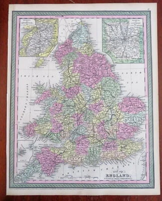 Inglaterra y Gales Londres Cardiff Liverpool c. 1850 Cowperthwait Mitchell mapa Foto 1 de 3