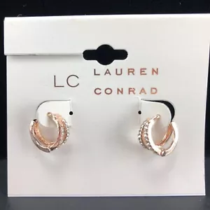LC Lauren Conrad Earrings Copper-Tone Cubic Zirconia Small Hoops - Picture 1 of 3