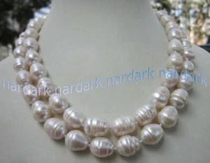 LONG 35 INCHES 7-9MM NATURAL WHITE FRESHWATER CULTURED BAROQUE PEARL NECKLACE - Picture 1 of 3