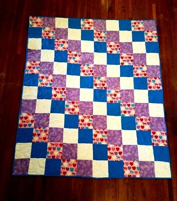 Edredón acabado Hearts & Horses franela 56 x 66 tamaño vuelta ~ rosa-púrpura-rojo-blanco Foto 1 de 3