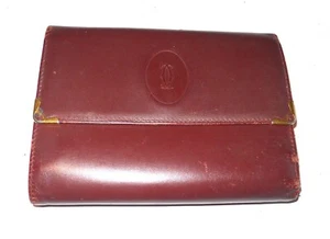 AUTH CARTIER BORDEAUX LEATHER TRI-FOLD WALLET/KISSLOCK COIN PURSE-VERY RARE- WOW - Picture 1 of 10