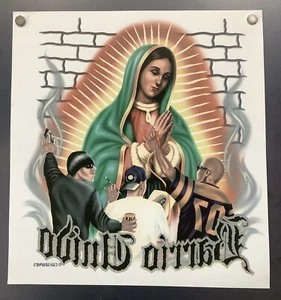 Vintage Iron-On Heat Transfer "Barrio Unido" Graffiti Virgin Mary Cholo Chicano - Picture 1 of 4