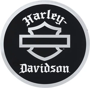 Harley-Davidson Round Bar & Shield in Black on Chrome, 5" Diameter, Easy Install - Picture 1 of 3