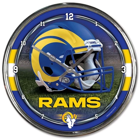 LOS ANGELES RAMS HELMET LOGO 12" CHROME ROUND WALL CLOCK NEW WINCRAFT 👀 Cover