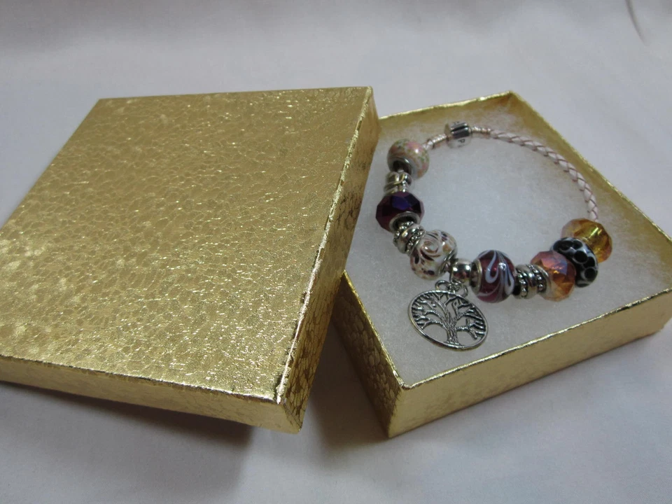 Authentic Pandora Leather Bracelet w European Silver 925 Charms & Beads Gift Box - Image 1 of 4