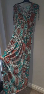 PRETTY FULL LENGTH LONG MAXI TROPICAL SUN DRESS LIGHT & AIRY UK 12 - Picture 1 of 11