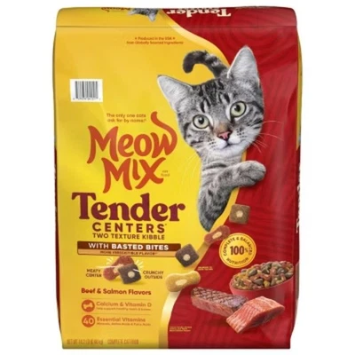 Comida seca para gatos con sabor a salmón y carne de res Meow Mix Tender Centers-14,2 libras Foto 1 de 4