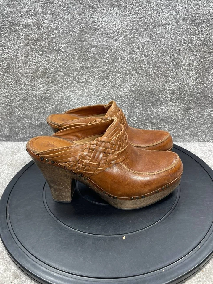 Zapatos Frye para mujer talla 5 Ella zuecos cuero marrón trenzado tacón bloque sin cordones Foto 1 de 4