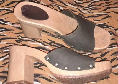 Vtg 1970s 80s 90s Cherokee Candies Style Italy Mule Stud Black Sandal Heels 7 38 - Image 1 of 4