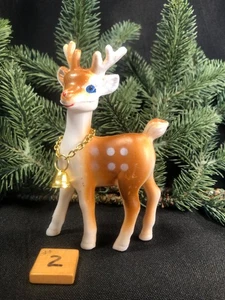 Vintage Christmas~ Plastic Reindeer Figure~ Blow Mold~ W/ Bell Necklace #2 - Picture 1 of 11