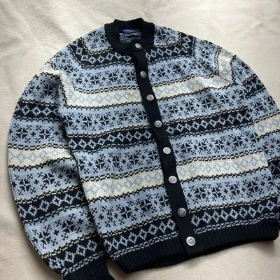 50’s Pendleton Nordic Snowflake Wool Knit Sweater Birdseye Nostra Buttons M - Image 1 of 4