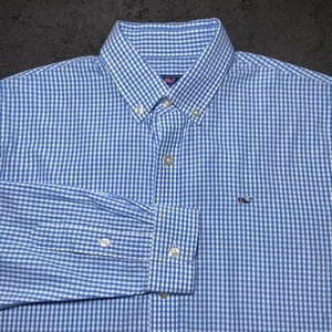 Vineyard Vines Whale Shirt Youth XL (18) Blue White Plaid Check Classic Fit - Picture 1 of 18