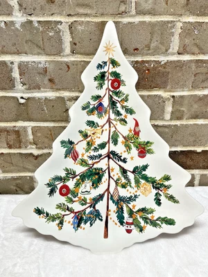 Pottery Barn Christmas In The Country Tree Shape Stoneware Serving Platter Tray - Image 1 of 4