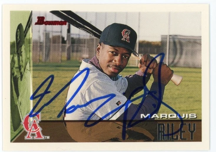 SIGNED BASEBALL CARD AUTO LA ANGELS MARQUIS RILEY 1995 BOWMAN #188 - Image 1 of 1