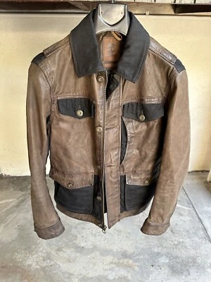 Men’s Brown & Black Leather And Cotton Elastin TIMBERLAND Trucker Jacket S - Image 1 of 4