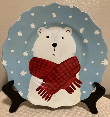 222 Quinto Oso Cálido y Difuso Nieve Invierno Vacaciones Ensalada Plato de Almuerzo 8.5” Raro Foto 1 de 4