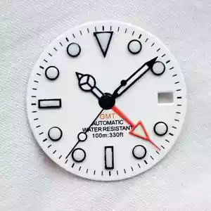 Orologio NH34 NH34A Movimento GMT 28,5Mm Bianco Nero Sterile GMT Mark Quadrante Luminoso - Foto 1 di 15
