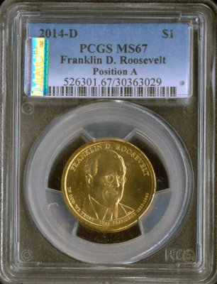 Dólar Franklin Roosevelt 2014-D graduación profesional MS67 posición B - 32º presidente de los Estados Unidos Foto 1 de 2