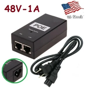 Adaptador Ethernet inyector fuente de alimentación PoE 48V 1A 48W con cable de alimentación enchufe de EE. UU. - Imagen 1 de 8