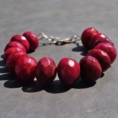 Enhanced 431.00 Cts Red Ruby Rondelle Faceted Beads 8' Inches Bracelet  SK05E474 - Image 1 of 3