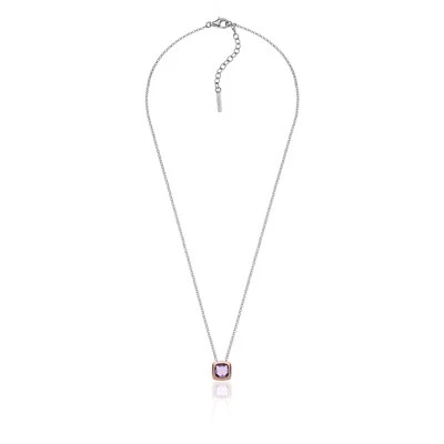 UNOAERRE Collana in argento pendente cristallo viola Ametista castone PVD rosa - Immagine 1 di 3
