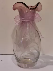 LENOX FLORAL AMETHYST VASE Hand Cut Flower Art Glass 9 inches tall -- NEW in BOX - Picture 1 of 7