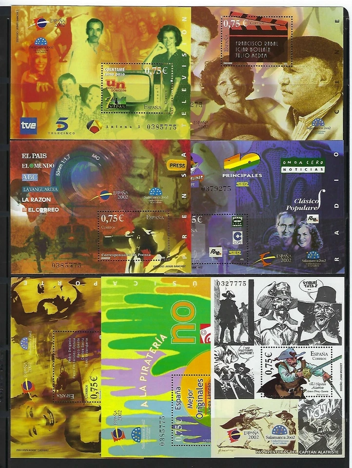 ESPAÑA. Año 2002. Exposición Mundial de Filatelia Juvenil. 7 hojas bloque - Imagen 1 de 2