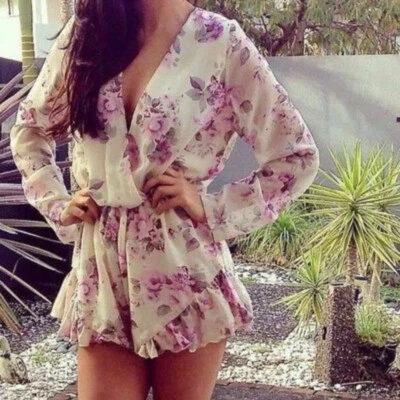 Romper Romântico Floral Lilás V Envoltório Frontal Verão Macio b24 - Imagem 1 de 4