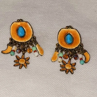 Clips Ohr- Hängend Wappenform Vintage Sign FRANK HERVAL Gestalter Orange - Bild 1 von 4