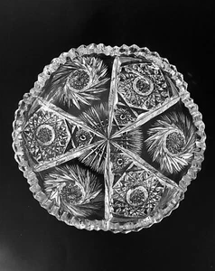 American Brilliant ABP Glass Bowl Antique Cut Hobstar Pinwheel Fan Sawtooth Edge - Picture 1 of 12