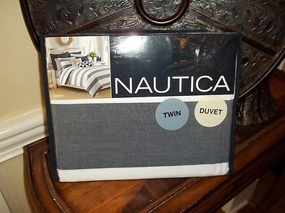 Nuevo en Paquete Juego de Funda Nórdica Doble Nautica Lawndale Blanco/Azul Chambray Rayas 2 piezas Foto 1 de 2