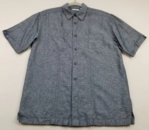 Cafe Luna Button Up Shirt Men’s Small Blue Short Sleeve Two Pockets Linen Cotton - Picture 1 of 9