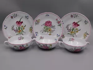 THREE SPODE MARLBOROUGH SPRAYS TWO HANDLED SOUP COUPES AND SAUCERS. - Picture 1 of 2