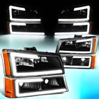 For 2003-2007 Silverado Avalanche LED DRL Bar Headlight Bumper Lamp Black/Amber
